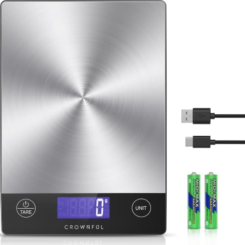 CROWNFUL Food Scale, 33lb Rechargeable 304 Stainless Steel Digital Kitchen Scale Weight Grams and...