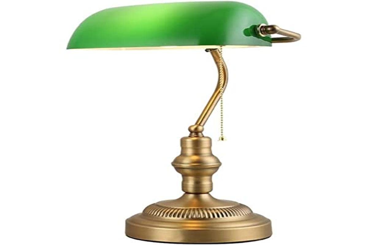 BARCELONA LED -Lámpara de Mesa Vintage BANQUERO– Pantalla de Cristal Verde. Lámpara de escritorio Estilo Retro para Oficina, Estudio o Salón – Compatible con Bombilla LED E27