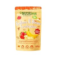 NutriPur BIO Erdbeere & Banane Fruchtpulver: 100g Fruchtpulver gefriergetrocknet und fein gemahlen – Getrocknete Früchte ohne Zucker Zusatz – Erdbeeren & Bananen Pulver - Gefriergetrocknete Früchte