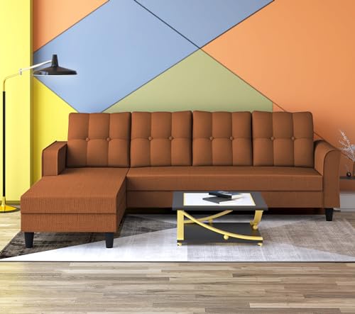Image of Adorn India Maddox Tufted L Shape 5 Seater Sofa Set LHS (Rust) (3 Year Warranty)