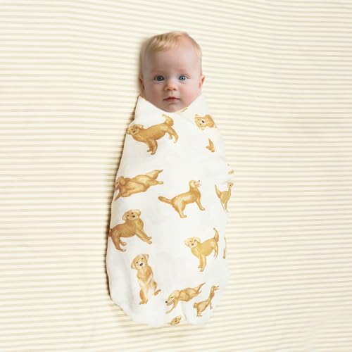 Image of Muslin Swaddle Blankets Neutral, Baby Swaddling Wrap Nursery Blanket Unisex, Soft 70% Viscose from Bamboo and 30% Cotton, Large 47 x 47 inches, Labrador &Orange Boho Moon Swaddle Blanket