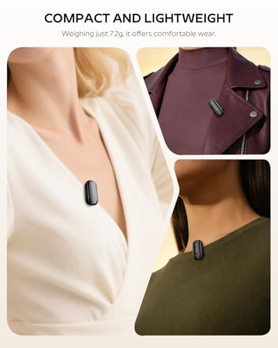Image of PQRQP Wireless Lavalier Microphone for iPhone /iPad /Android, 164ft Transmission, Mini Microphone with AI Noise Cancellation & Hi-Fi Sound, 24H Charging Case, Mic Ideal for Video Recording