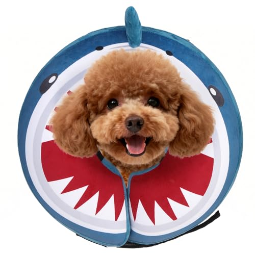Image of SCENEREAL Dog Cone Alternative After Surgery Pet Recovery Collar for Small Medium Large Dogs Cats, Adjustable Inflatable Donut to Prevent Licking, Shark Print E-Collars S