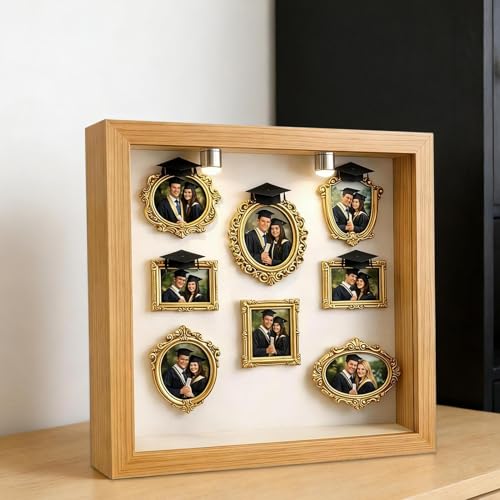 Juego de marcos de fotos pequeños dorados de mesa Silhouette caja de sombra con relieve 7