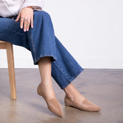 Image of LEHOOR Women Casual Slip On Loafer Flats Shoes Beige Pointed Toe Suede Penny Loafers Closed Pointy Toe Flat Heel Driver Coach Office Loafers Oxfords Pumps Dressy Comfort Fall Retro Suede Beige 7.5