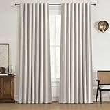 100% Blackout Curtains 84 Inch Length 2 Panels Set Farmhouse Style for Bedroom Windows/Living Room Thermal Insulated Neutral Boho Drapes Linen Blend Natural Ivory 7ft Long Hook Belt Pleated/Back Tab