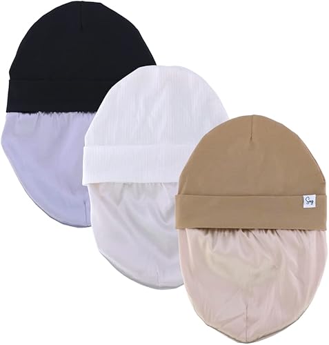 Miniatura 3 de Gorro de Jersey para Bebés Recién Nacidos Niños y Niñas con Forro de Satén Sedoso Gorros Boina Niños Pequeños Bebés Niños Pequeños Gorros