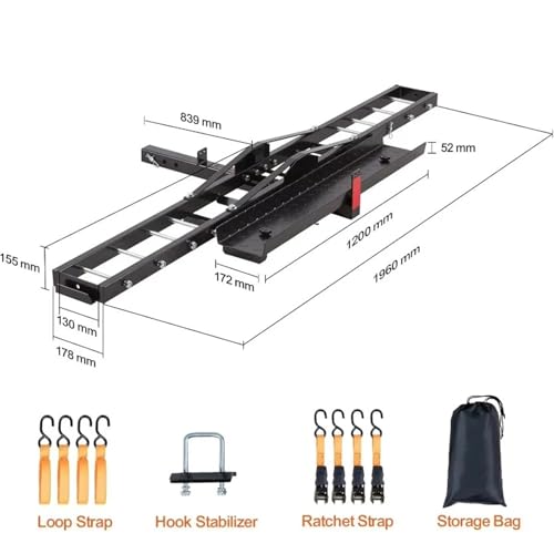 JC Black Steel Motorcycle Carrier 600 LBS Hitch Mount with 2inch Fit and 47" Longer Ramp miniatura 3