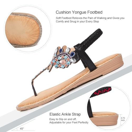 Image of iCKER Women Sandals Rhinestone Dressy Casual Summer flat flip flops Comfortable Sandals