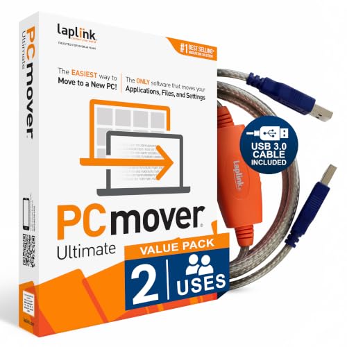 Image of Laplink PCmover Ultimate 11 - Migration of your Applications, Files and Settings from an Old PC to a New PC - Data Transfer Software - With Optional Ultra-High-Speed USB 3.0 Transfer Cable - 2 License