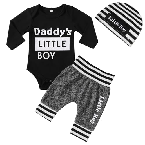 Image of NARPLO Newborn Baby Boy Clothes Infant Newborn Boy Clothes Letter Print Romper + Pants + Hat 3PCS Baby Boy Bodysuit Outfits