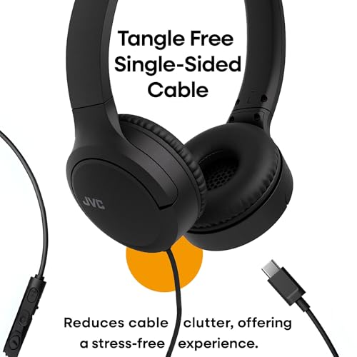 Image of JVC USB-C Wired On-Ear Headphones with Mic - Comfortable All-Day Wear, Clear Calls, Rich Sound - Foldable & Lightweight - Tangle-Free Single-Sided Cable - Great for Gaming & Work from Home