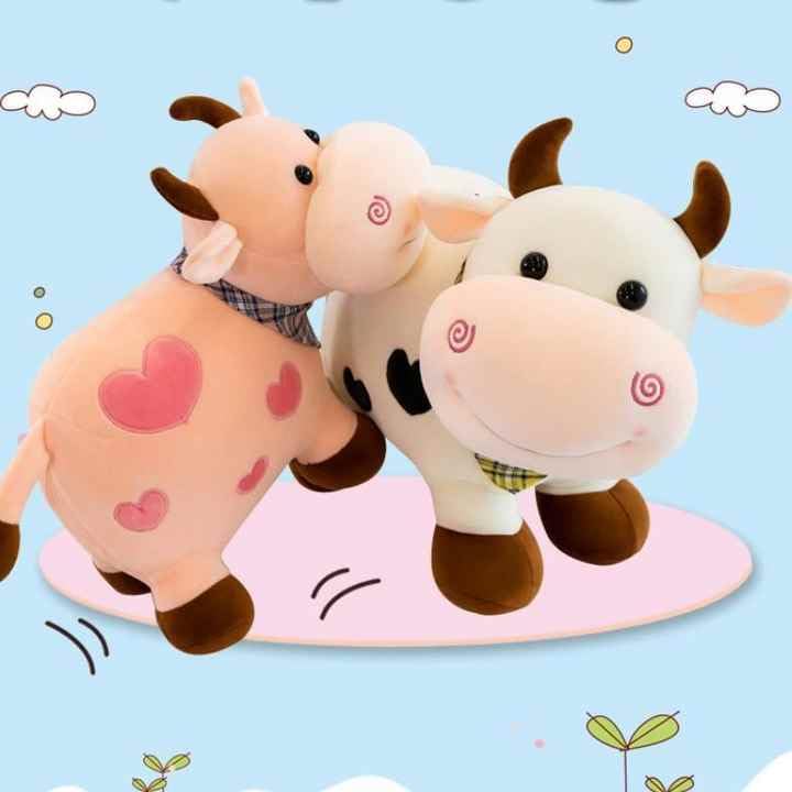 Image of Milky Moo Cow Plush Soft Toy Stuffed Cartoon Pet Kawai Animal Plushie Cattle Toys Doll Birthday Gifts for Friends Kids Girls Decorative Toy Brown 28cm
