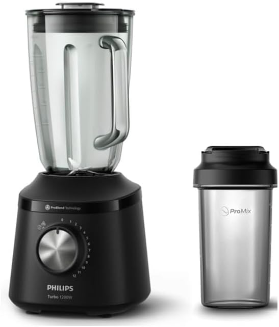 Philips Licuadora Serie 3000 ProBlend 1200W con Vaso de Tritan y Vaso To Go – 12 Velocidades, Tecnología ProBlend 4, Color Negro (HR2263/93)