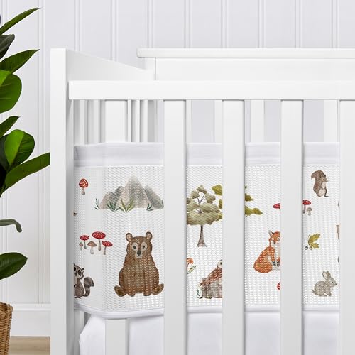 Image of Sweet Jojo Designs + BreathableBaby 2-Piece Breathable Mesh Crib Liner Set (Woodland Forest Animals) for Boys /Girls, Baby, Infants /Newborn Nursery (Animal Friends, Bear, Fox, Hedgehog, Watercolor)