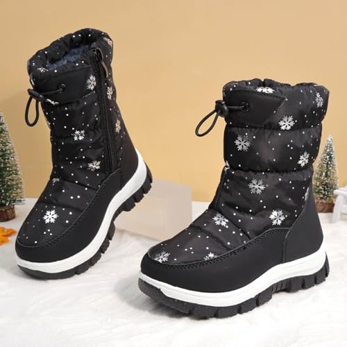 Girls Snow Boots Winter Warm Fur Lined Mid Calf Waterproof Slip On Outdoor Hiking Ankle Boots Non Slip Walking Shoes3