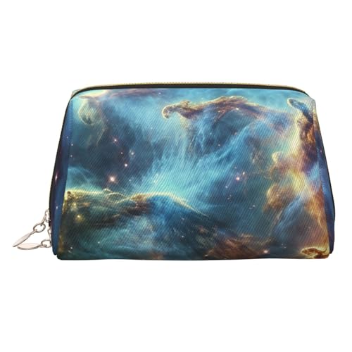 Trousse de maquillage en cuir motif galaxie doré pour femme et fille