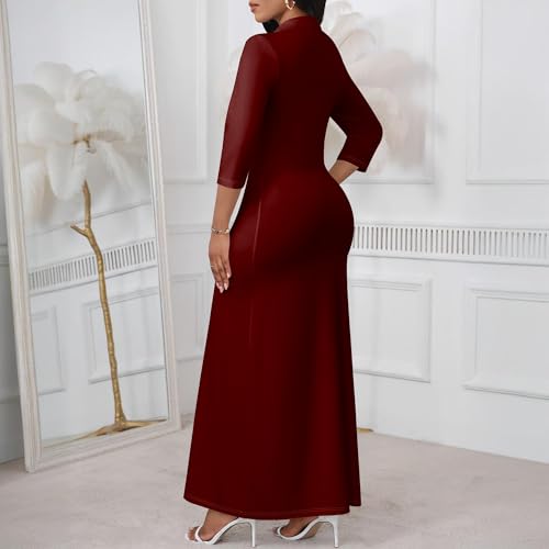 Image of PinkPatty Women's Casual 3 /4 Sleeve Polo V Neck Bodycon Maxi Dress