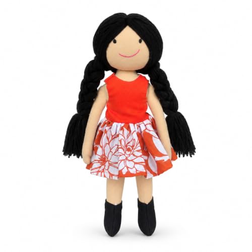 Image of Handcrafted Indian Rag Doll Set, Stitch Soft Toy Doll for Kids, Soft Cotton Fabric Yarn Cloth Doll, Traditional South Indian Soft Toys for Kids Room Decor (Orange, Floral)