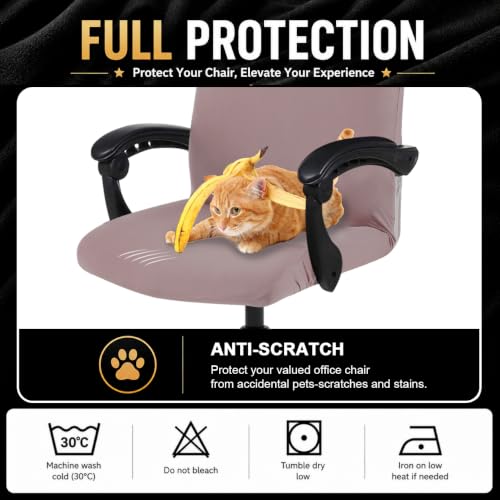 Image of Elastic Computer Chair Cover with Durable Zipper - Protective Removable Washable Universal Office Desk Chair Seat Slip Cover - Stretchy Soft Anti-dust Desk Chair Seat Protector for Dogs, Cats, Pets
