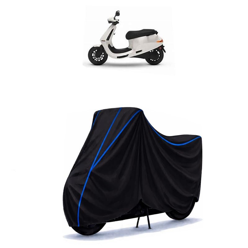 Image of Scooty Cover Water Resistant for S1 X | Universal Scooter & Bike Cover | Heavy Duty UV Protection | Dust, Rain & Scratch Protection | Elastic Fit All Weather Indoor Outdoor | Black with Blue Piping
