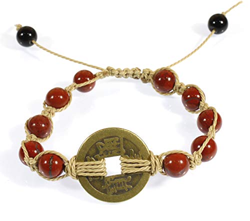 Image of Good Karma, Red Jasper Macrame Bracelet with Chinese Medallion, Adjustable