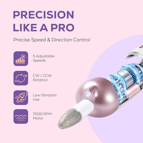 Image of Aerowave Precision Pro Nail Drill & Polisher | Professional Electric Nail Care Tool for Home Manicure & Pedicure | Shape, Trim & Polish | 5 Speed, 8 Attachments | Rechargeable Type-C | Men & Women