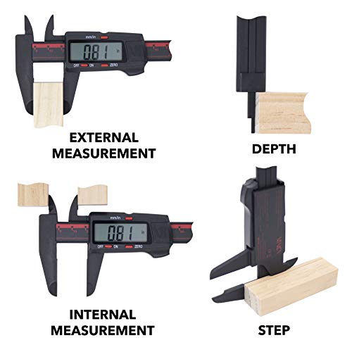 VINCA DCPA-0605E Electronic Digital Nylon Vernier Caliper Inch/Metric Conversion 0-6 Inch/150 mm Red/Black Extra Large LCD Screen Auto Off Featured Measuring Tool