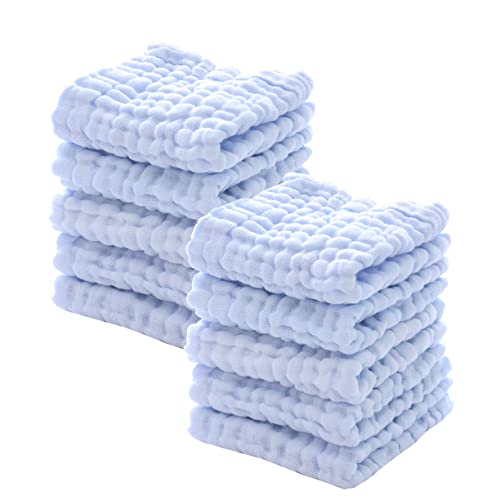 Image of MUKIN Baby Washcloths - Natural Cotton Baby Wipes - Soft Newborn Face Towel for Sensitive Skin - 10 Pack, 12x12 inches