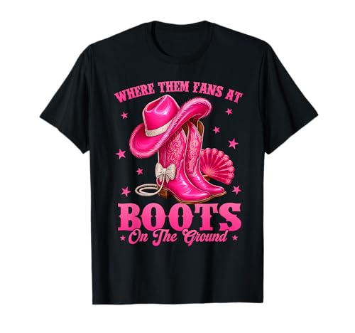 Where Them Fans at Boots On The Ground Black Western Cowgirl T-Shirt