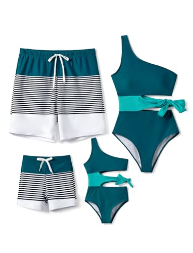 Image of PATPAT Family Matching Swimsuits: Mommy and Me One Shoulder Colorblock Bathing Suits One Piece Swimwear Sets