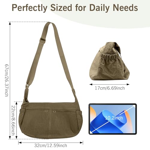 Image of Canvas Crossbody Bag for Women, Shoulder Bag with Pockets, Casual Travel Messenger Bag