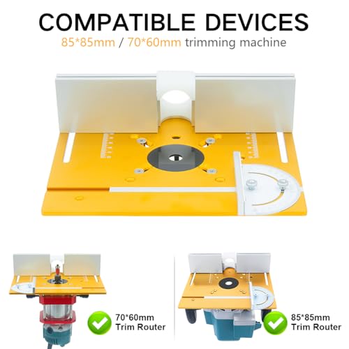 Image of Serplex Aluminum Router Table Insert Plate for Palm Router 85x85mm & 70x60mm Trimmer Compatible Panel with Protractor Fence T Slot Tracks & Scale, Woodworking Router Mount Plate