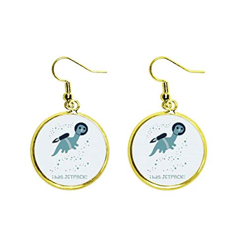Pendientes de universo y alien con baño dorado elegantes y exclusivos para mujer