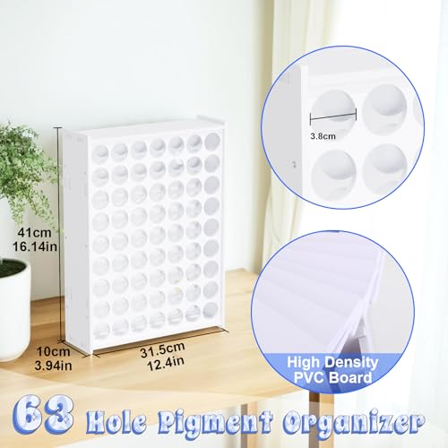 Image of 63 Holes Acrylic Paint Storage Organizer for 2 oz Craft Paints, Craft Paint Storage Tower, Stackable Bottle Rack Stand Desk Organizer for Apple Barrel, Folkart (63 Holes)