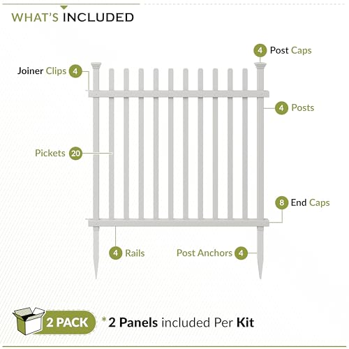 Zippity Outdoor Products ホワイトモダンビニールピケットフェンス、庭園用フェンスパネルキット、パネル2枚、高さ41インチ x 幅44インチ