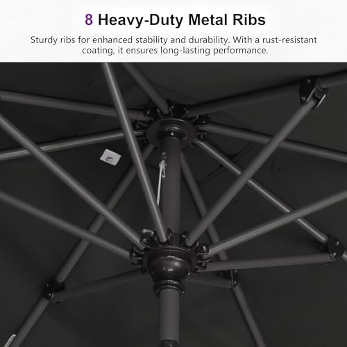 Image of PURPLE LEAF Patio Market Umbrella 10' x 6.5' Rectangle Tilt Black 8 Ribs