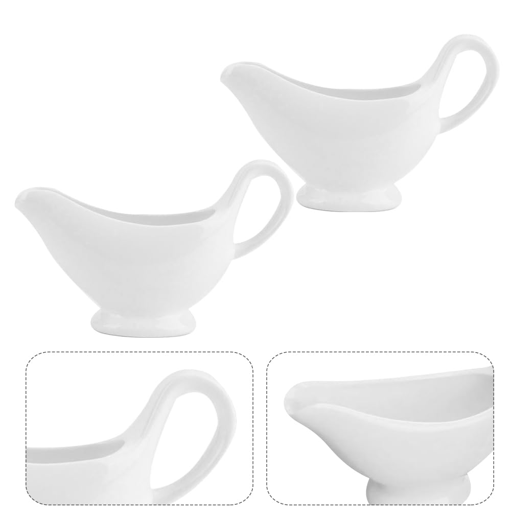 Angoily Set di 2 salsiere in porcellana bianca da 110 ml, con manico, per salse, condimenti per insalata, brodo di latte, crema, succo di formaggio, salse
