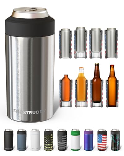 Image of Frost Buddy Universal Can Cooler - Fits all - Stainless Steel Can Cooler for 12 oz & 16 oz Regular or Slim Cans & Bottles - Stainless Steel