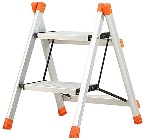 LADDER Step Stool 2-Step Ladder, Aluminum Folding Step Stool, Portable Stepladders Anti-Slip Wide Pedal, Lightweight and Sturdy, (Load 100 Kg)
