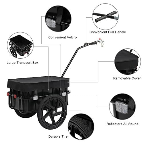 Image of PEXMOR Bike Cargo Trailer with Removable Box & Waterproof Cover, Bicycle Wagon Trailers with 16 inch Wheels & Quick Release Universal Coupler, Large Loading Bike Trailer Storage Cart with Reflectors
