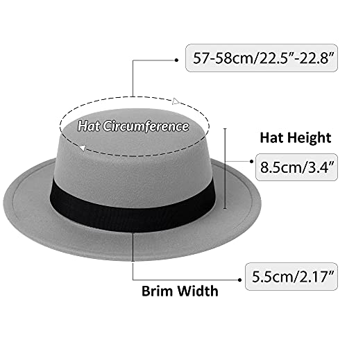 Image of Classic Fedora Hat Flat Top Hat Felt Pork Pie Hat Wide Brim Church Derby Cap for Women and Men