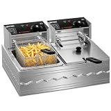 OSTBA Commercial Deep Fryer with Basket, 20.7QT Electric Deep Fryer, 3200W Stainless Steel Oil Fryer with Adjustable Temperature Control, Removable Oil Tank & Lid for Restaurant, Food Truck & Home