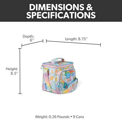 Igloo 90s Retro Collection Square Lunch Box Cooler with Front Pocket and Adjustable Strap, Carebears
