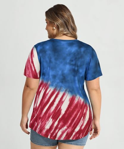 Image of CARCOS Plus Size Tops for Women Short Sleeve Shirts Basic Tee Solid Color Blouse V Neck Tunic Loose Fit Tshirts Summer XL-5XL