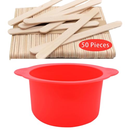 Image of Silicone Wax pot Liner, Silicone Wax Bowl Warmer liner, Non-Stick Melt Pot Replacement, Reusable Melt Liner with 50 Pcs Waxing Sticks Body Hair Removal 14 oz Red