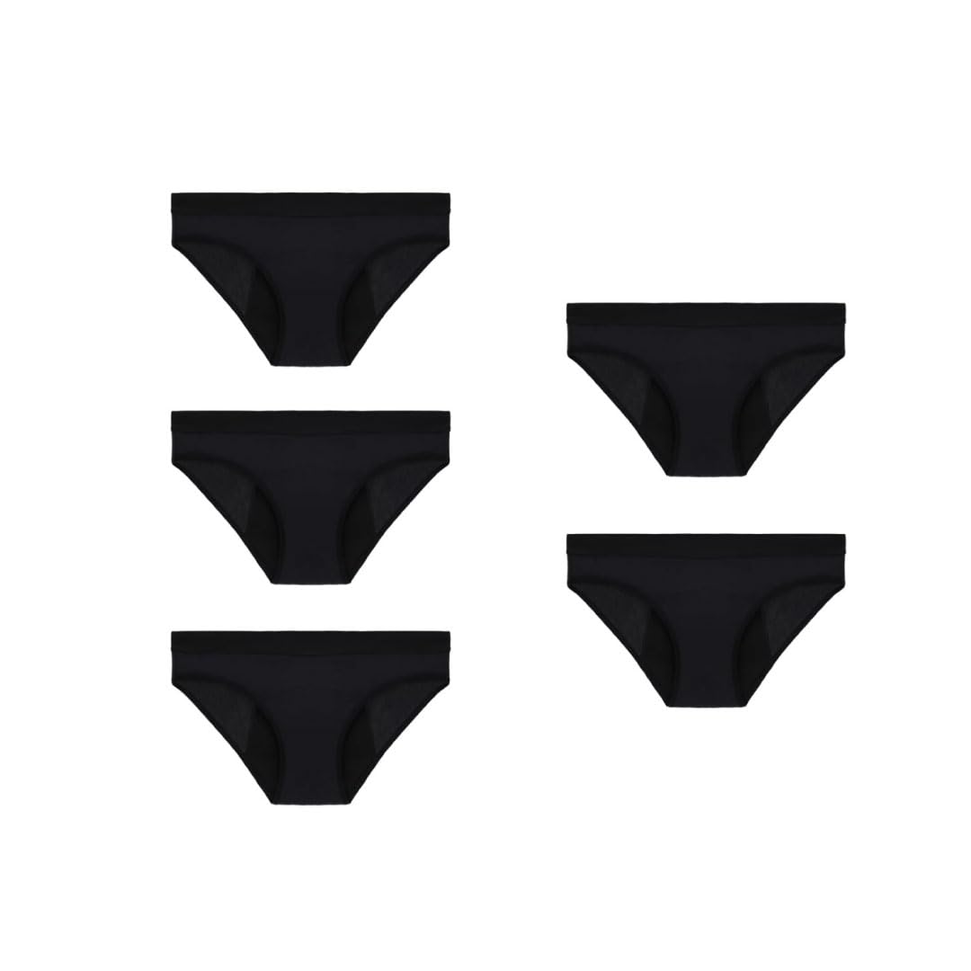 VEINTITRÉS Bragas Menstruales de Alta Absorción, 4 Capas (FR/ES, Letras, M, Regular, Regular, 5, Negro)