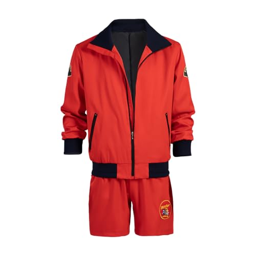 ILLUSIONCOS David Hasselhoff Cosplay CostumeMen's Beach Wear Red Jacket Baywatch