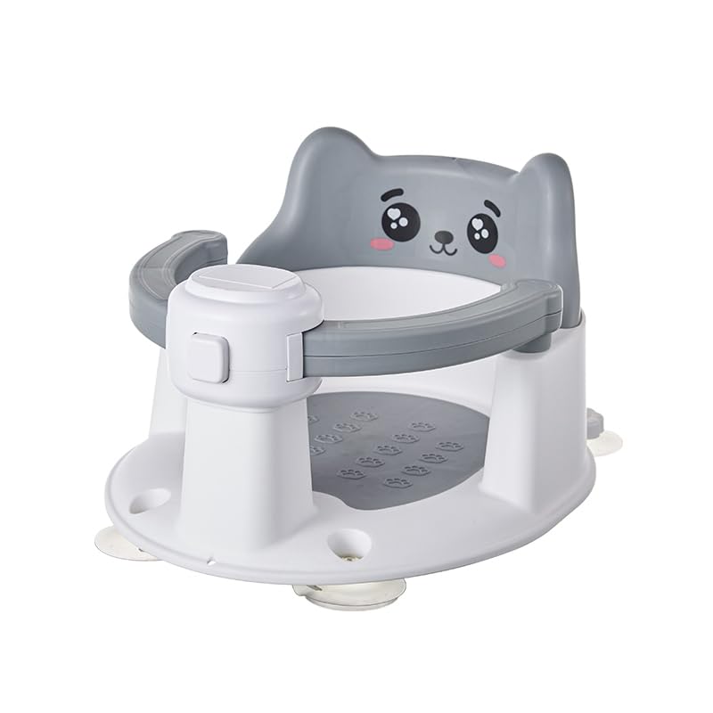 Baby Bath Seat for Babies 6 Months & Up Sitting Up, Non-Slip Baby Bath Chair with Suction Cup, Safe and Comfortable Portable Infant Bath Seat for Bathroom, Bathtub Tub, Easy to Clean (Grey)
