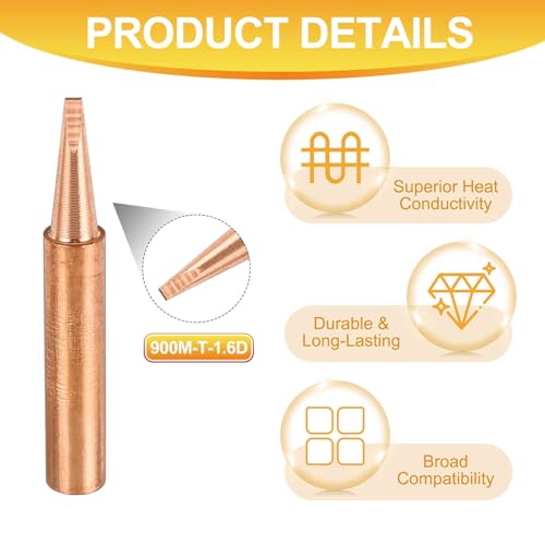 Image of MECCANIXITY 5 Pcs 900M Soldering Iron Tips Copper Non-magnetic Welding Head with Cleaning Sponge Pad Replacement for Solder Station Tip (900M-T-1.6D)